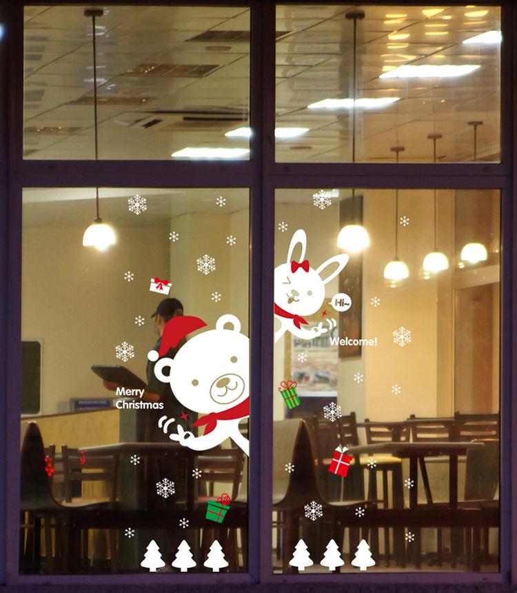 Christmas Wall Sticker Shopping Mall Shop Decoration Window Glass Door Sticker Rabbit Bear Snowflake