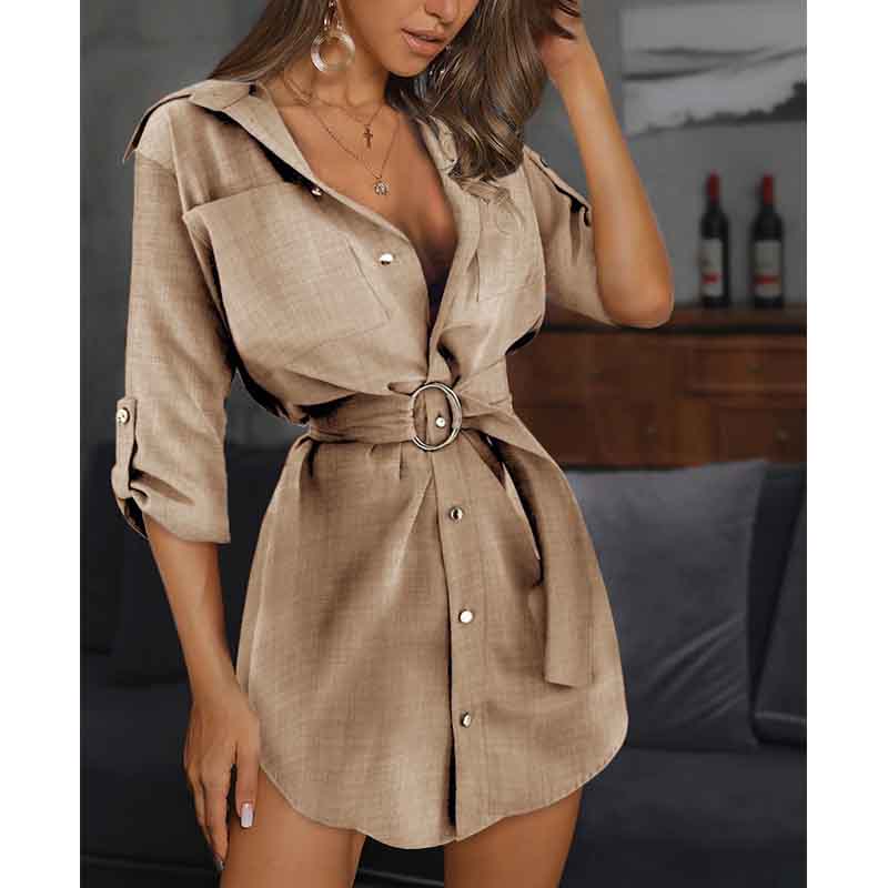 Women's Skirt Summer European and American Sexy Shirt Dress V-neck Shirt Dress