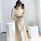 Small Lapel Chiffon Dress Female 2021 Spring and Autumn Waist Loose and Thin Solid Color Small Fresh Mid-length Dress