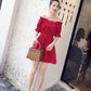 Fashion Sexy Slash Neck Dress Summer High Waist Puff Sleeve Beach Party Dress Off Shoulder Dress