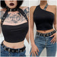 Punk Style Choker Halter Top Women Sexy Fashion Slim Cami Backless Buckle Top Summer Tank Tops