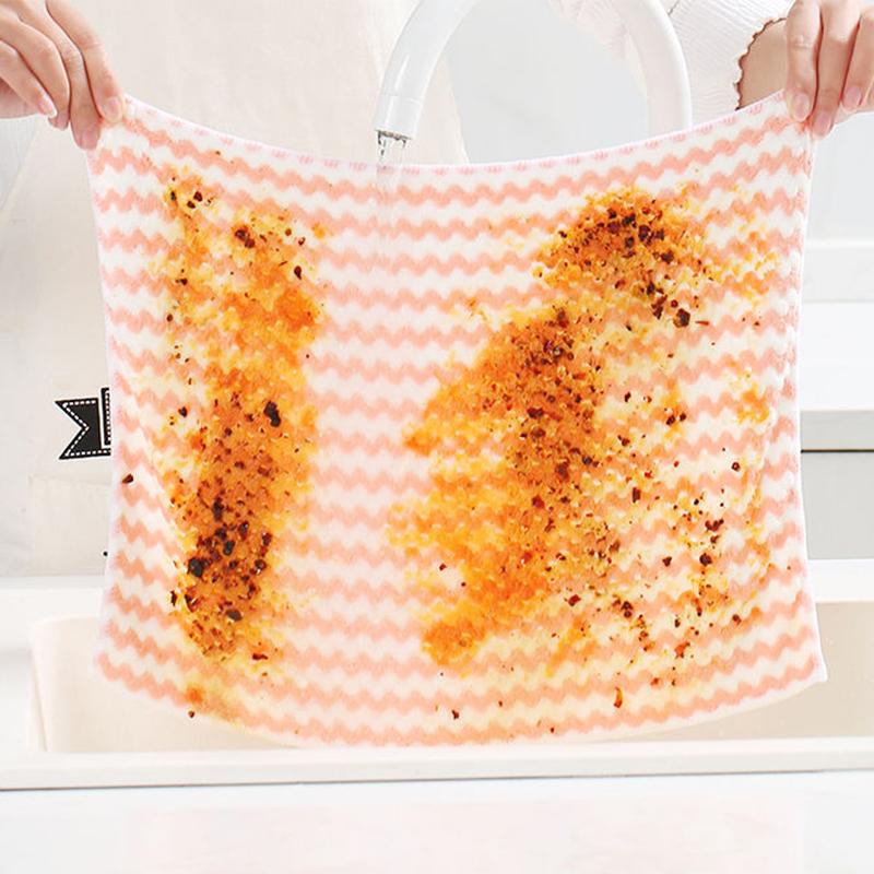 5pcs Double-layer Absorbent Microfiber Kitchen Dish Cloth Non-stick Oil Household Cleaning Cloth Wiping Towel Home Kichen Too