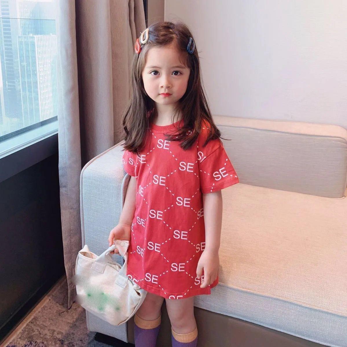 Children Dress Girls' Summer Printed Letter Short Sleeve T shirt Dress Korean Sweet Casual Dress Straight Dress