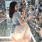 Two-piece Skirt Suit Summer Ladies Bow Tie Cotton Top T-shirt + Organza Chiffon Skirt Sexy Show Waist A-line Skirt Suit