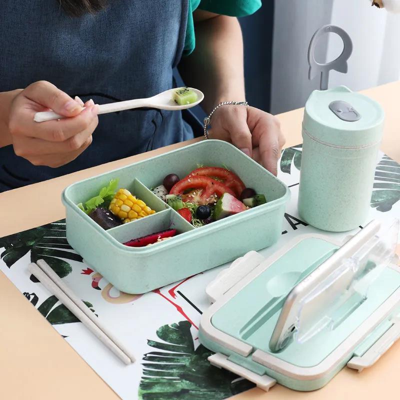 Wheat Straw Insulated Lunch Box Student Three-grid Japanese-style Lunch Box Female Portable Microwave Oven Fresh-keeping Office Worker Lunch Box