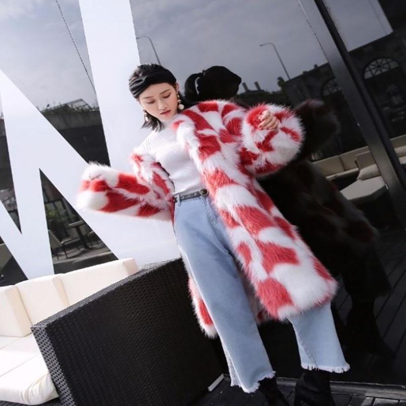 Mid-length Faux Fur Coat Winter Korean Fashion Style V-neck Thick Warm Fur One Plush Coat Suitable for Women