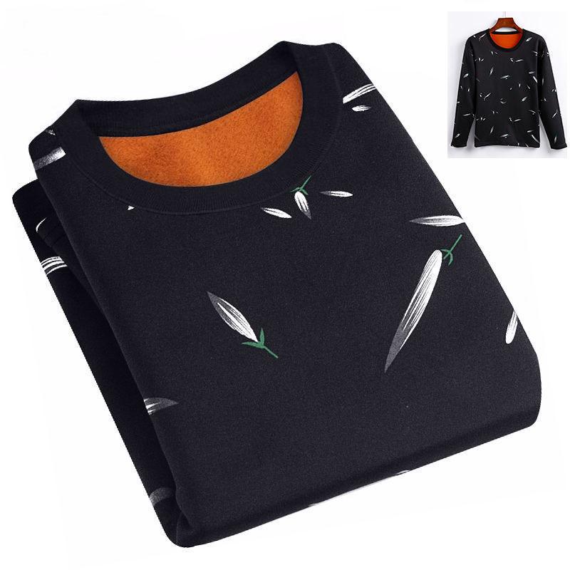 Men's Thick Printed Thermal Underwear Men's Thick Velvet Jacket Can Be Worn Outside In Winter