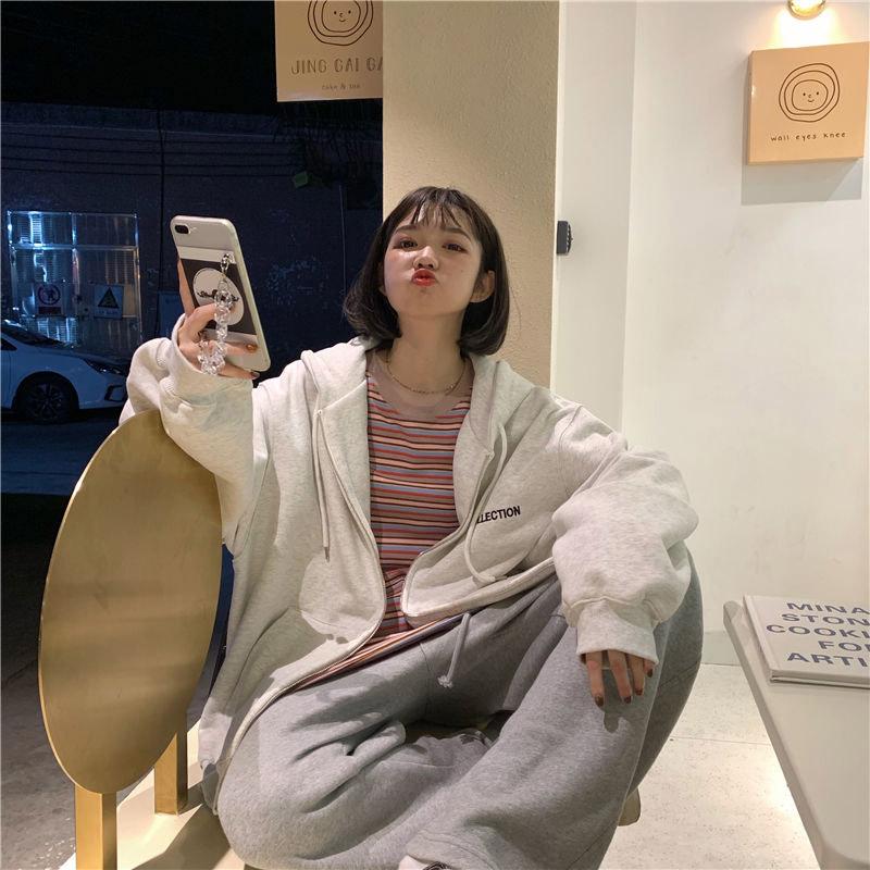 Hooded Sweater Student Loose Cardigan Mid-length Zipper Coat Sweater Women