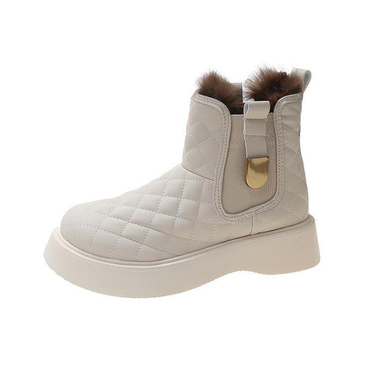 Winter Boots for Women Black White Snow Boots Leather Fur Boots Platform Chunky Shoes Plush Warm Ankle Booties