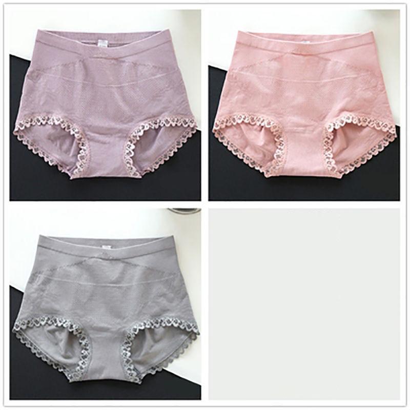 3 Packs of Antibacterial Sexy Women's Panties Japanese Mid-waist Briefs with Cotton Crotch Body Sculpting Buttocks Beautifying Trousers