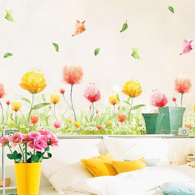 Dreamy pansy warm living room bedroom leaves butterfly wall stickers removable waterproof wallpaper
