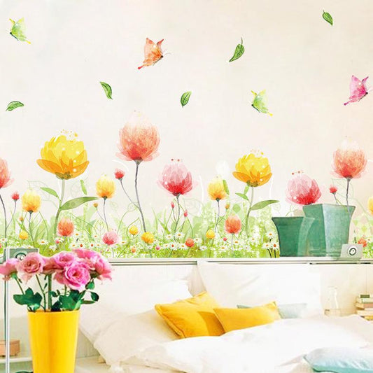 Dreamy pansy warm living room bedroom leaves butterfly wall stickers removable waterproof wallpaper