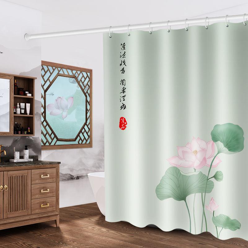 Chinese Bathroom Waterproof Shower Curtain Cloth Toilet Curtain Shower Free Perforated Hanging Curtain Shower Curtain Partition Curtain