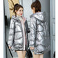 Winter Fashion Trend Cotton Coat Women's Mid-length Korean Style Loose Thick Warm Bright Leather Hooded Cotton Coat