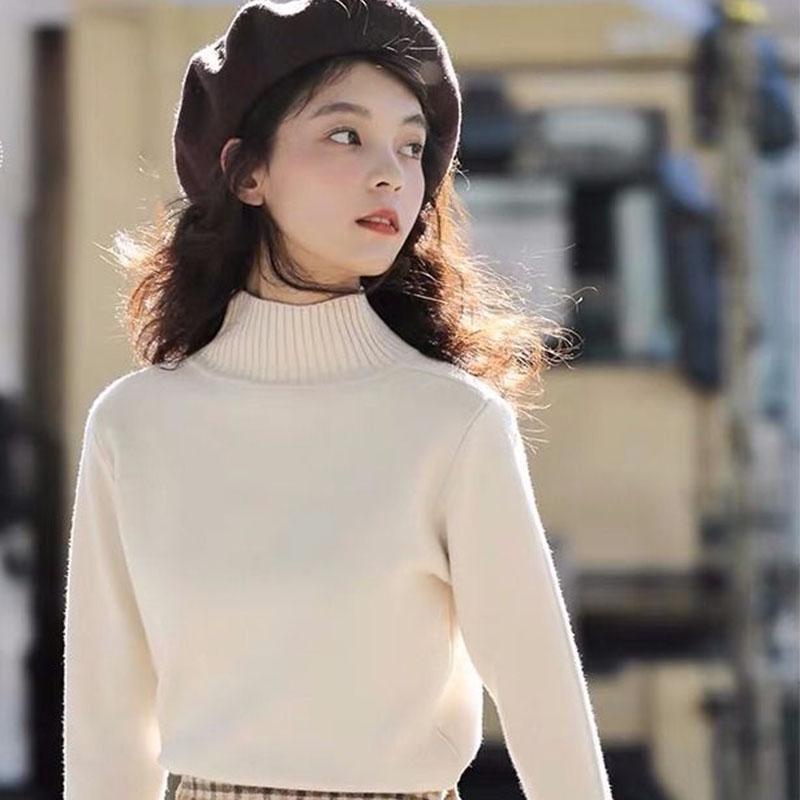 Autumn and Winter Women's Half-high Neck Pullover Sweater Long-sleeved Knitted Bottoming Shirt Slim All-match Blouse Women