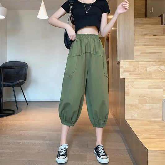 WTEMPO Lantern Pants M-XXXL Cotton Pants Big Pocket Women Spring and Summer Loose Elastic Waist Solid Color Casual Trousers