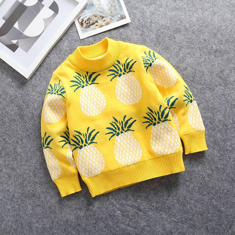 Children's Sweaters Autumn and Winter Boys' Sweaters Thickened Turtleneck Round Neck Warm Clothes Bottoming Shirt Plus Velvet