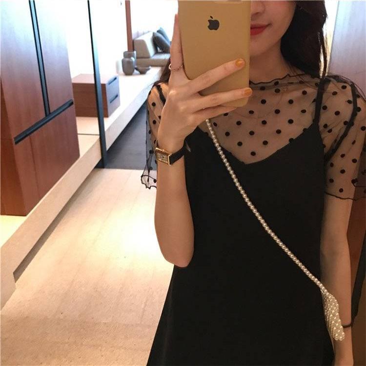 Sexy Mini Dress Black Polka Dot Long Sleeve Transparent Mesh Slash Neck Bodycon 2020 Party Dress