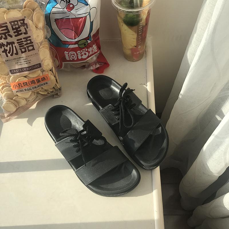Harajuku Sandals Slippers Couple Summer Korean Student Lace-up Flat Sandals Non-slip Female Sandals and Slippers