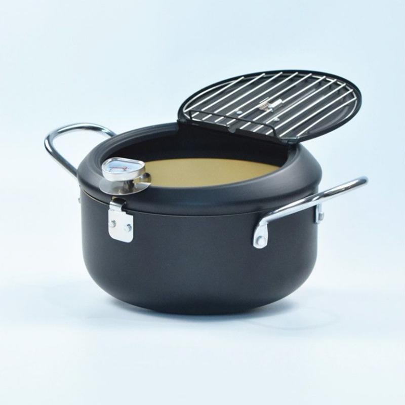 Japanese Deep Frying Pot Stainless Steel Deep Fryer with Thermometer and Lid Household Tempura Fryer Pot for Kitchen Cooking