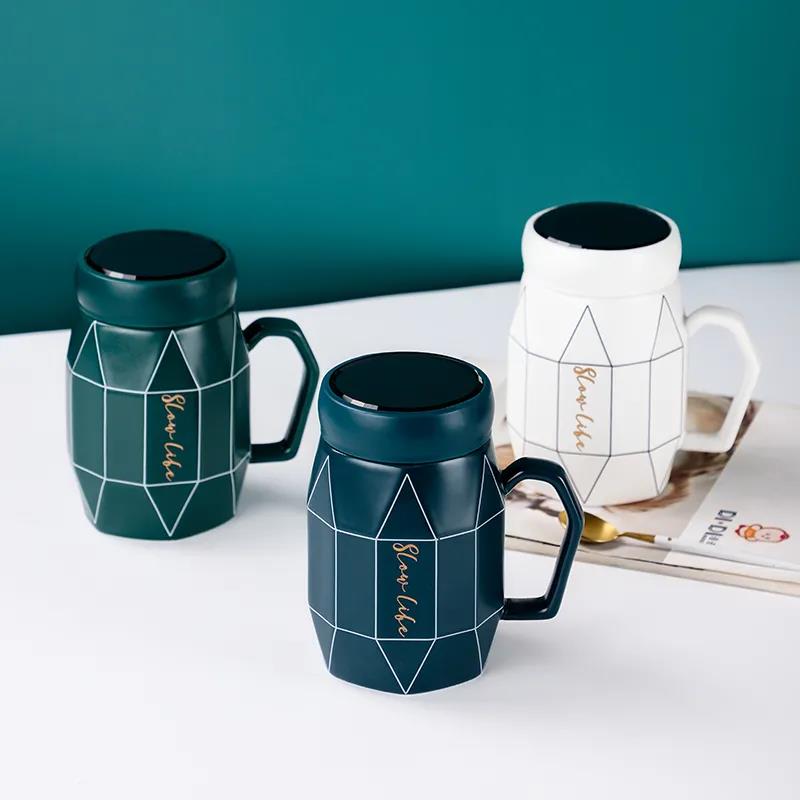 Ceramic Mug with Lid Mug Home Drinking Cup Office Cup Coffee Cup Couple Cup Large Capacity Water Cup Breakfast Cup