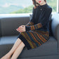 Women's Retro Rhombus Printed Sweater Long Jacquard Knitted Dress Pullover Sweater Dress with Pockets for Bottoming or Outer Wear