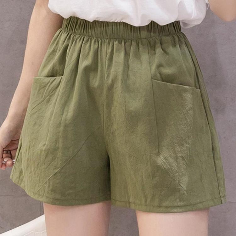Plain Elastic Waistband Casual Shorts with Pocket Summer Loose Comfy A-line Mid Pants Ladies