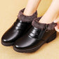 Women's Autumn and Winter Soft Leather Soft Soled Cotton Shoes Large Size Solid Color Snow Boots Casual Flat Bottomed Short Boots