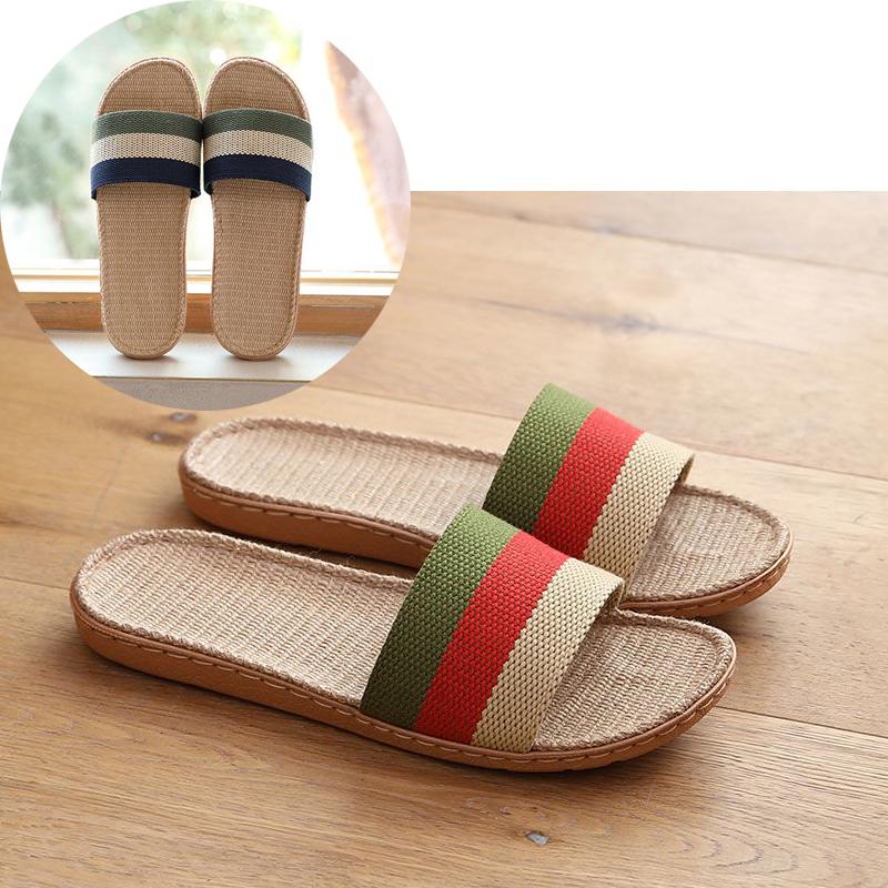 Home Slippers Men and Women Couple Linen Slippers Spring and Summer Autumn Indoor Floor Non-slip Home Slippers