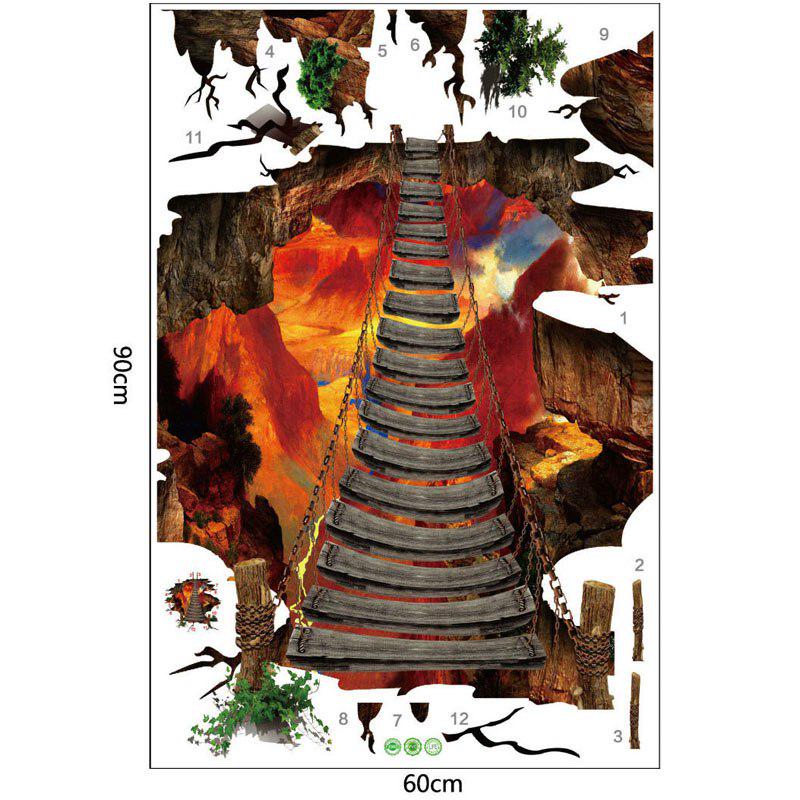 [Wall stickers] 3D broke Fire Mountain Cable Bridge Wall Stickers Home Decor Living Room Bedroom Flo