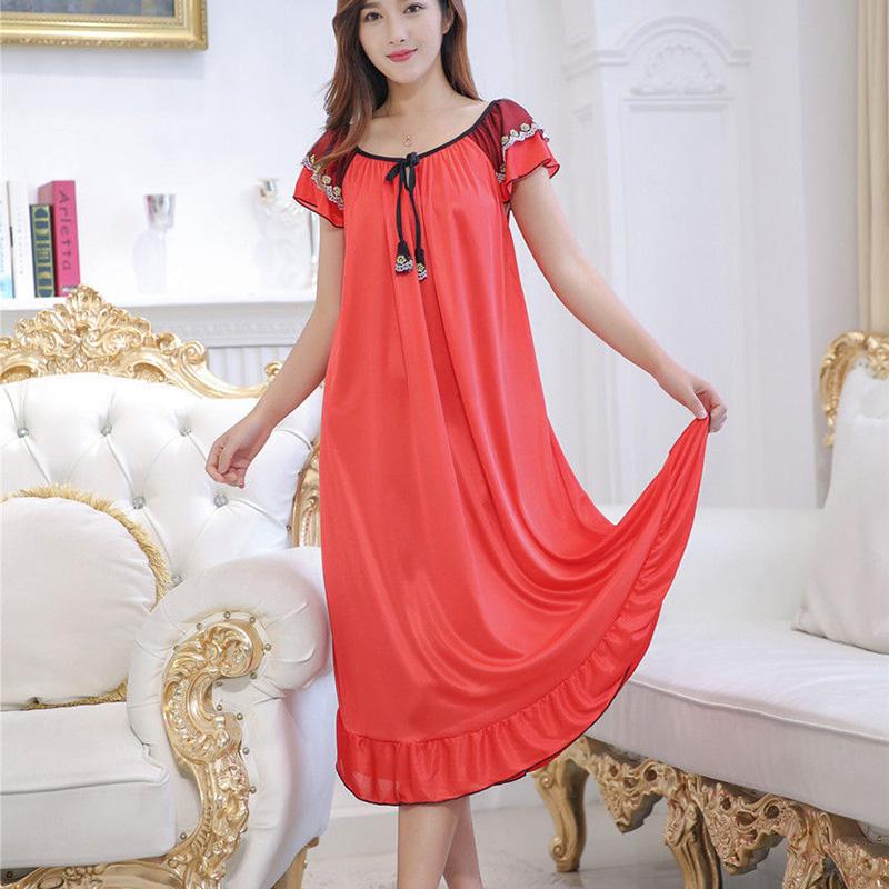 Large Size M-6XL Pajamas Women's Summer Dress Ruffle Solid Color Daily Wear Nightdress