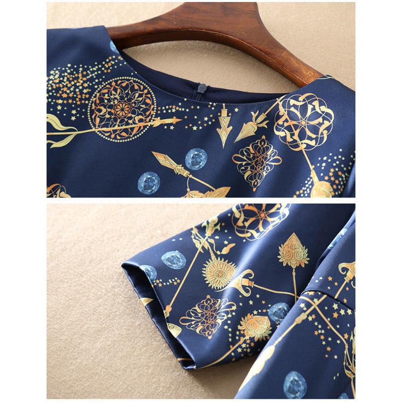 Summer New Dress Mid-length Large Size High-end Temperament Printed Short-sleeved Dress Slim Slim