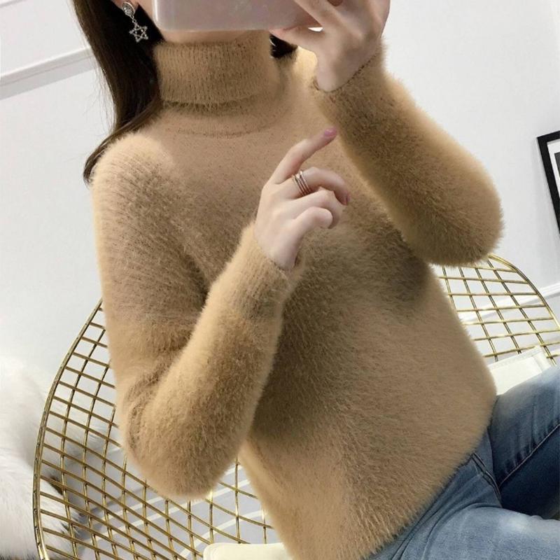 Pofulove furry comfortable mink velvet Korean version of the pullover top turtleneck sweater women