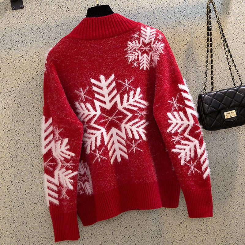Autumn and Winter Sweater Set Women Snowflake Print Sweater and Mohair Bodycon Skirt Two-piece Set Ladies Christmas Sweater Set