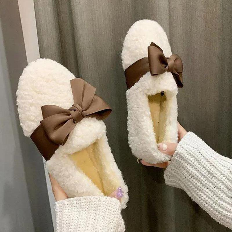 Winter Women's Korean Version Plus Velvet Cotton Shoes Women's Shoes Bow Autumn and Winter Wear