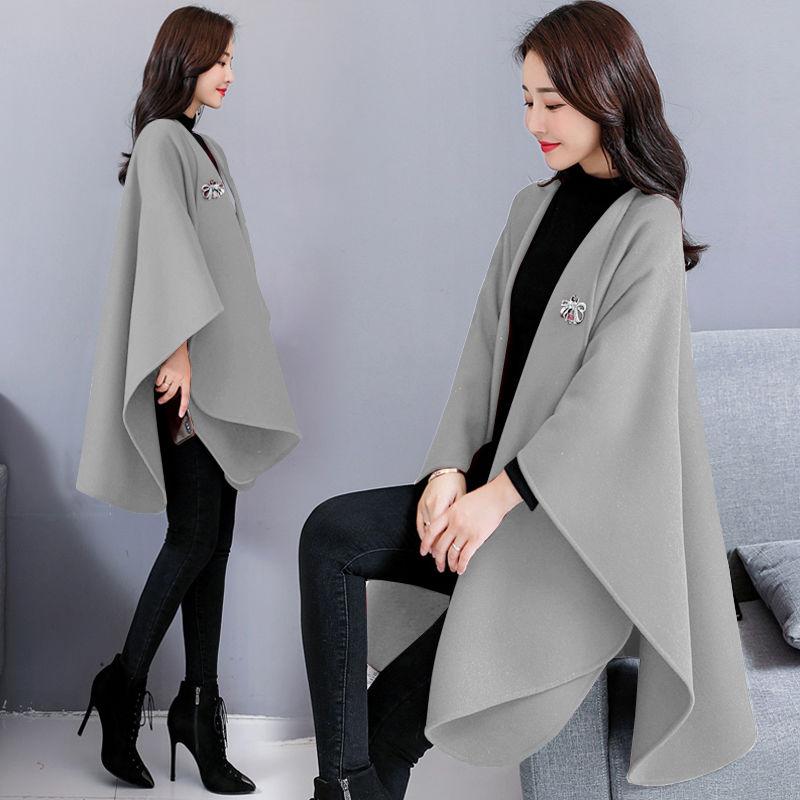 Woolen Coat Women's Cloak-style Coat Cardigan Woolen Coat Irregular Shawl Temperament Versatile Warm and Comfortable Wrap