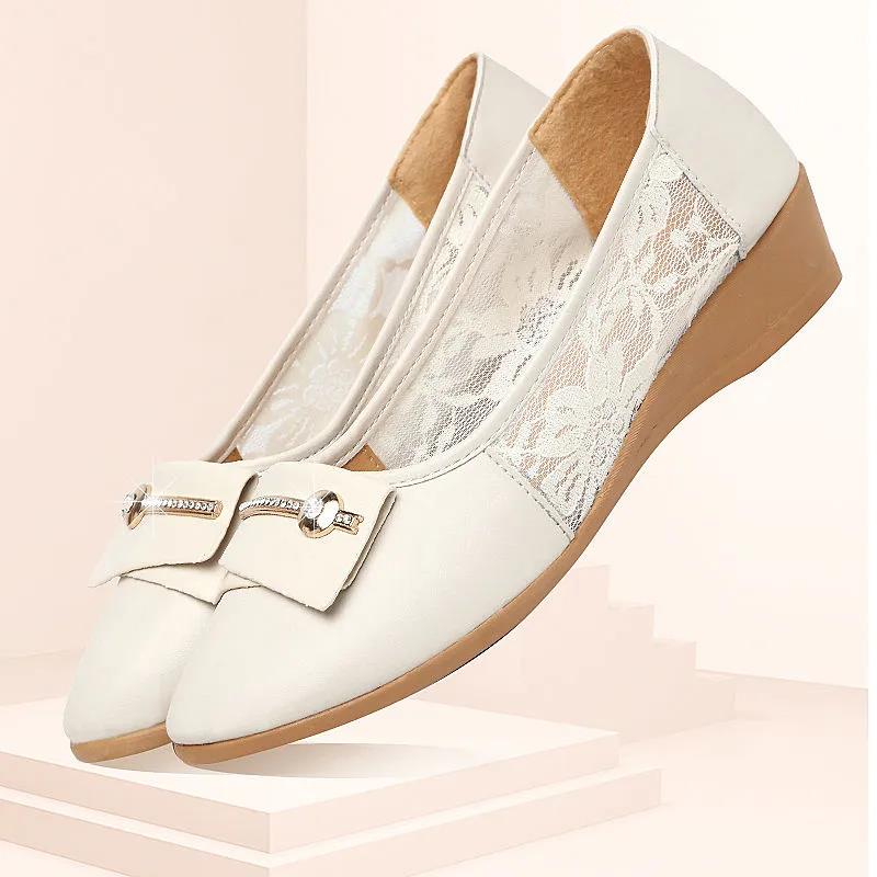 Mesh Single Shoes Women's Summer Breathable Hollow Beanie Shoes Flat Wedge Heel Non-slip Work Shoes