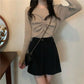 Women's Round Neck Pullover Bottoming Shirt Korean Fashion Fake Two Pieces Lace Knit Sweater