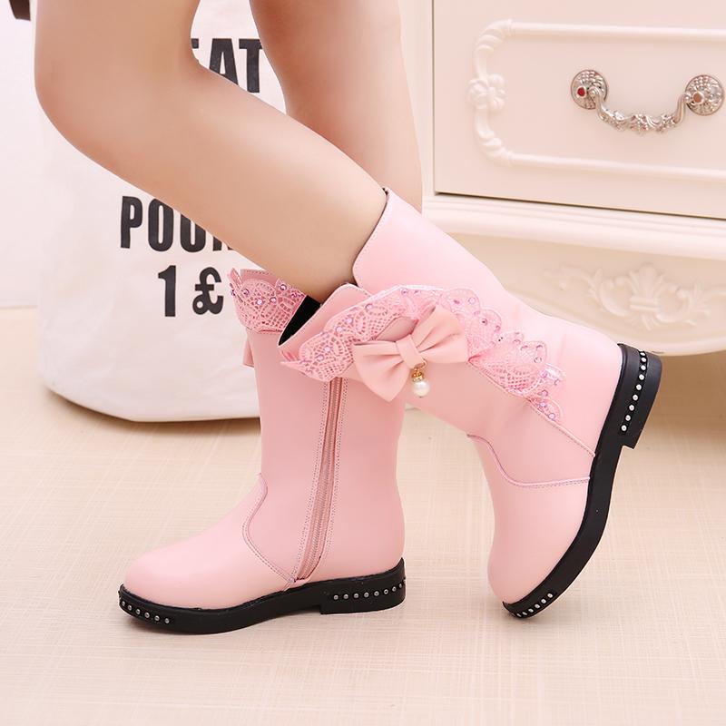 Girls' Boots Autumn Winter Korean Children's Single Boots Big Boys and Little Girls Boots Plus Velvet Princess Boots