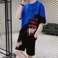 Summer Men's Contrast Color Short-sleeved T-shirt Sports Casual Suit Trendy Casual Five-point Shorts Handsome Summer