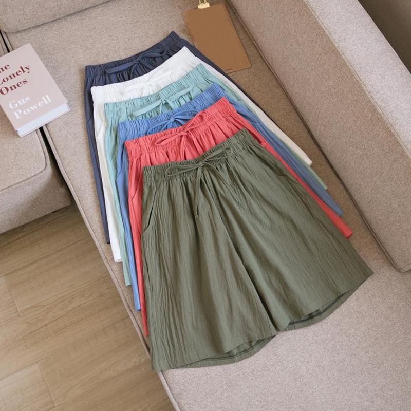 Summer Thin Section Breathable Cotton and Linen Shorts Women's Large Size Home Linen Five Points Loose Wide-leg Pants