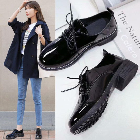 British Style Cute Shiny Small Leather Shoes Women Wild Retro Women's Shoes Thick Heel Single Shoes Mid-high Heel Leather Shoes
