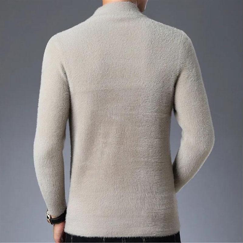 Men's Sweater Half High Neck Round Neck Casual Autumn and Winter Plus Velvet Thick Warm Knitted Bottoming Shirt
