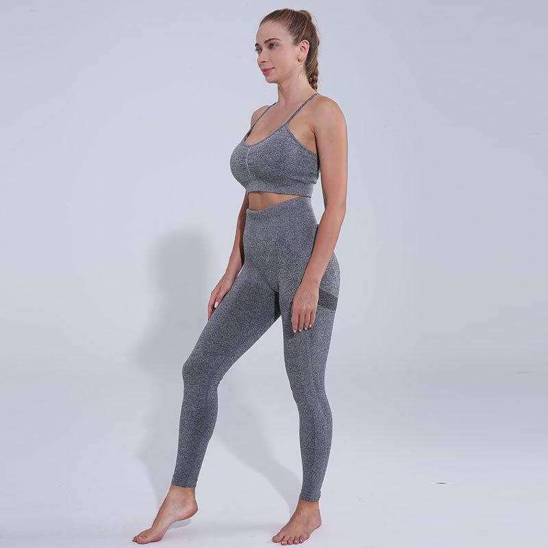 2PCS Women's Yoga Wear Sports Suit One Shoulder Vest Sports Bra Tight Hip Pants Elastic Pants Solid Color Gym Running Fitness Athletic Clothing Sets