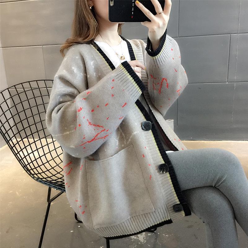 Autumn and Winter Loose Casual Sweater Cardigan Knitted Simple Coat Fashionable Women's Top