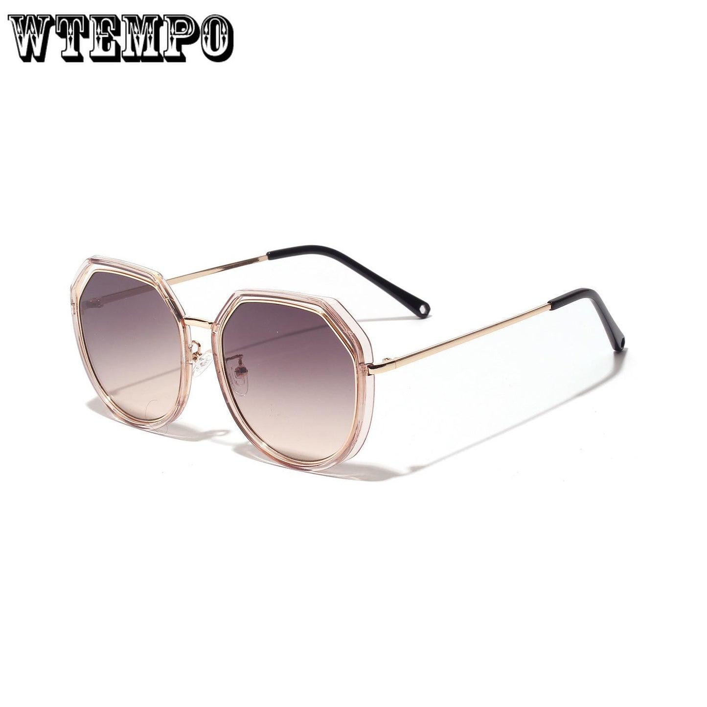 WTEMPO Double Circle Retro Round Sunglasses Female Pink Polygonal Glasses