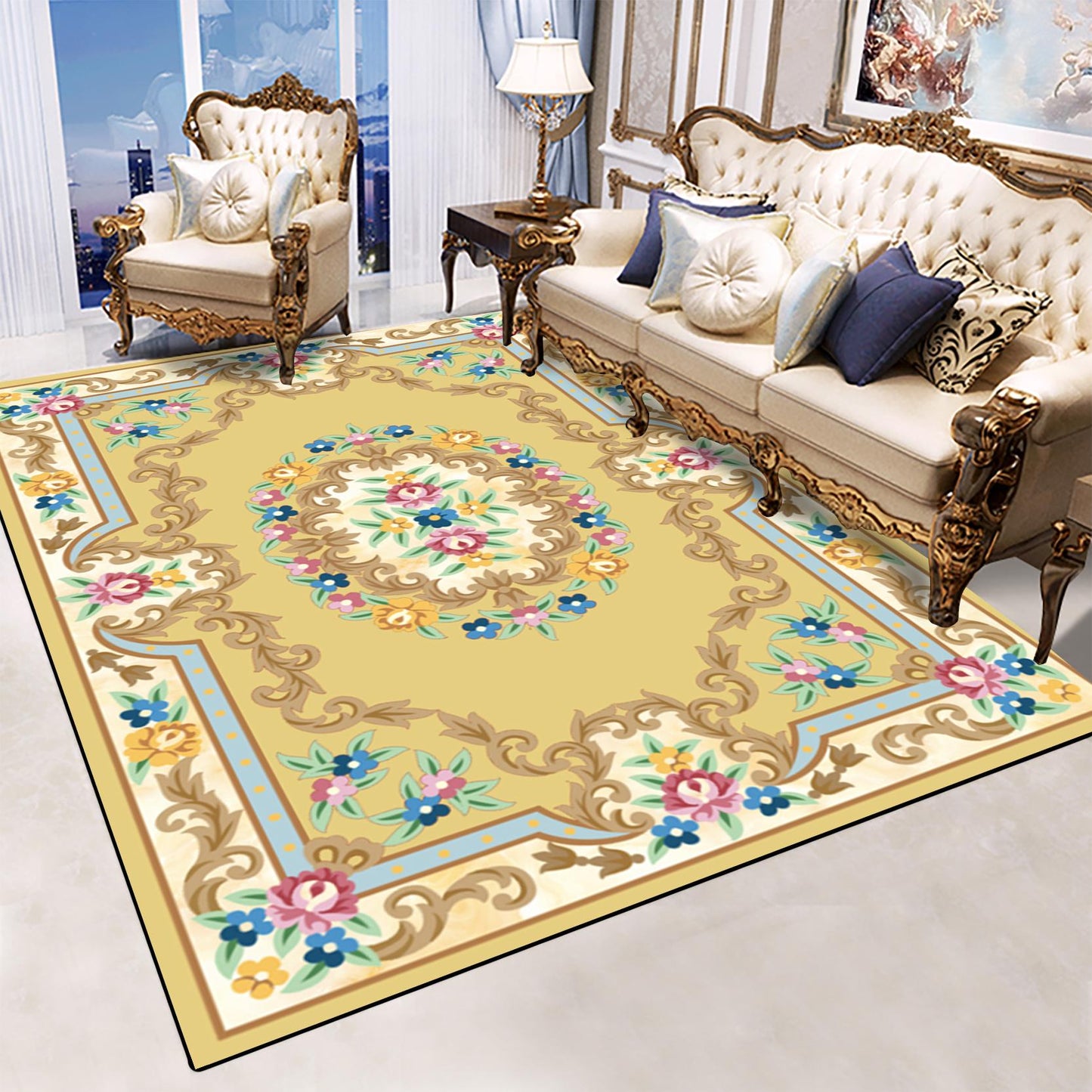 Luxury Romantic Flower Rug for Living Room American Country Style Carpet Bedroom Branded Rug and Mat