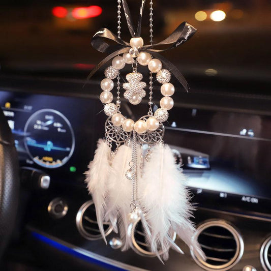 Car Pendant Car Pendant Imitation Pearl Dream Catcher Feather Rearview Mirror Pendant
