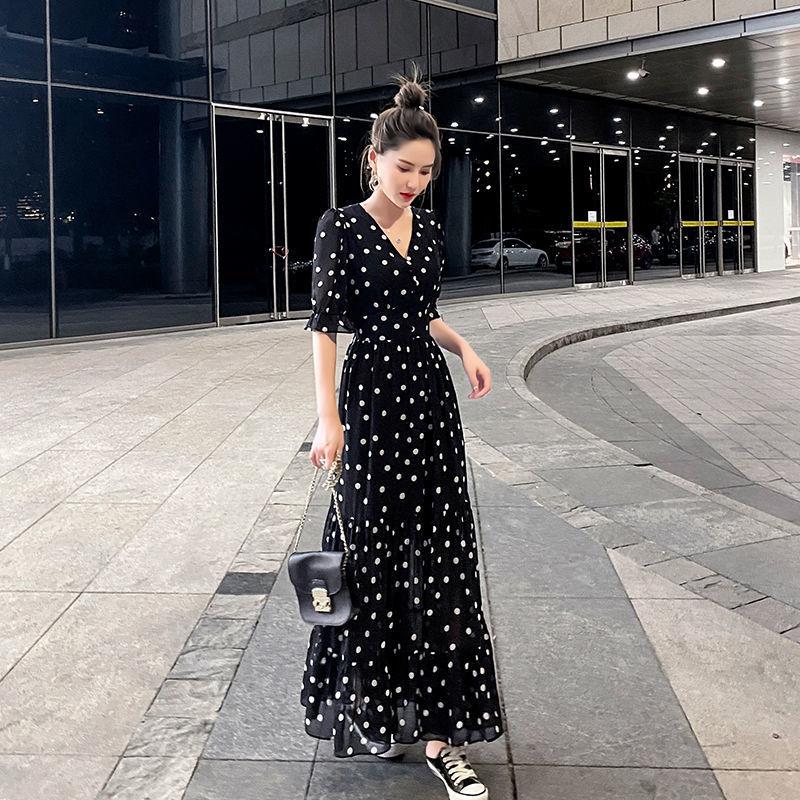 Chiffon Floral Fairy Dress French Style V-neck Temperament High Waist Thin Ruffle Dress Sweet and Lovely Temperament Elegant Chiffon Dress
