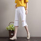 Cropped Jeans Women's Summer Ripped High-waist Straight-leg Pants Korean Elastic Waist Plus Size Fringed Wide-leg Pants